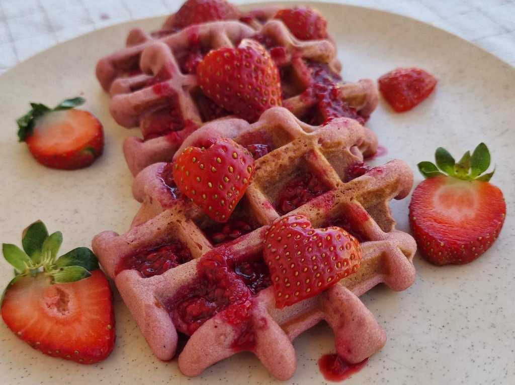pink raspberry waffles gluten-free