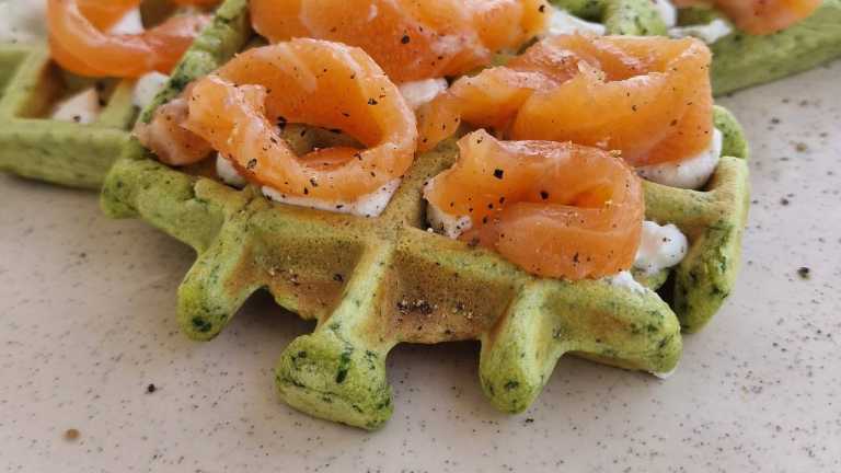 Healthy Spinach Waffles with salmon