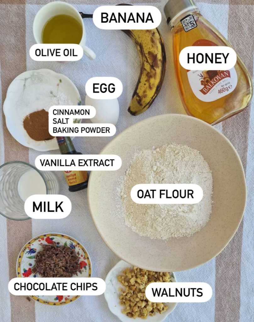 Healthy Oatmeal Banana Bread ingredients