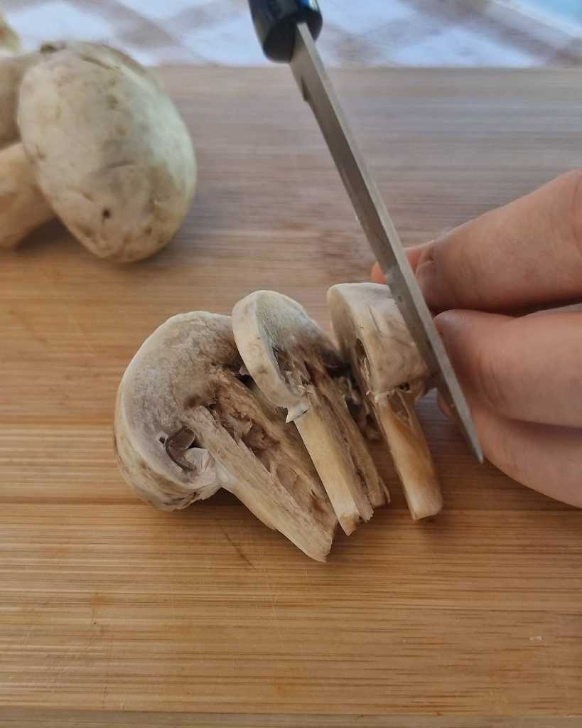 Cut cremini mushrooms