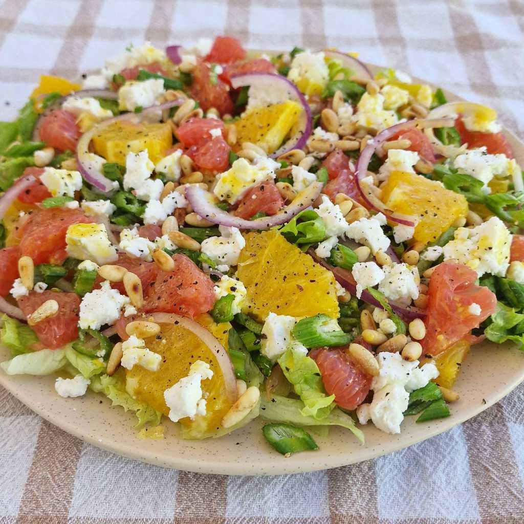 Citrus Salad recipe with orange grapefruit celery pine nuts feta cheese