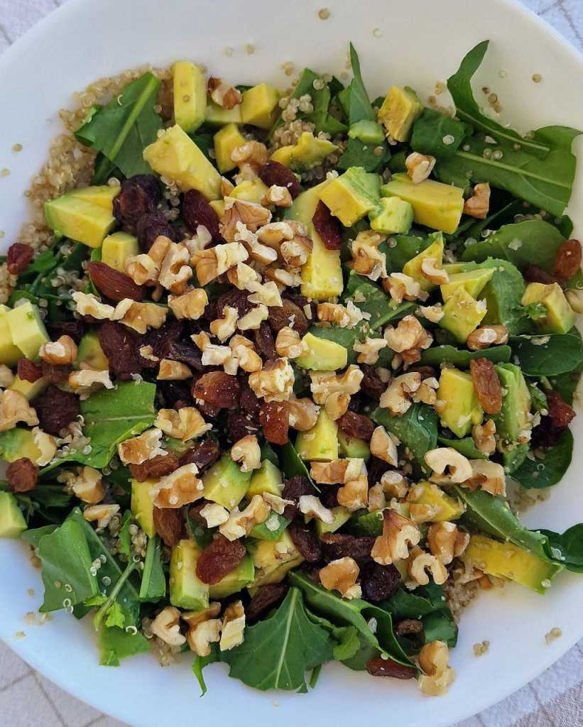 Superfoods Quinoa Salad with walnuts, raisins and avocado