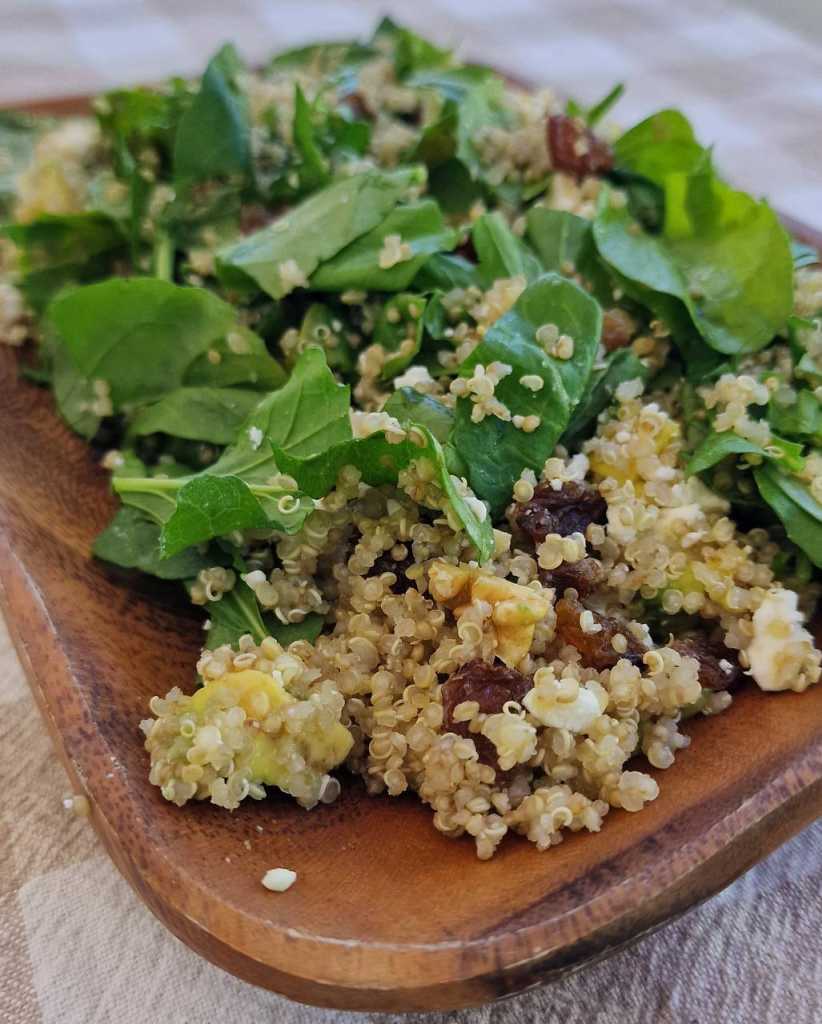 Superfoods Quinoa Salad with walnuts, raisins, avocado and feta cheese