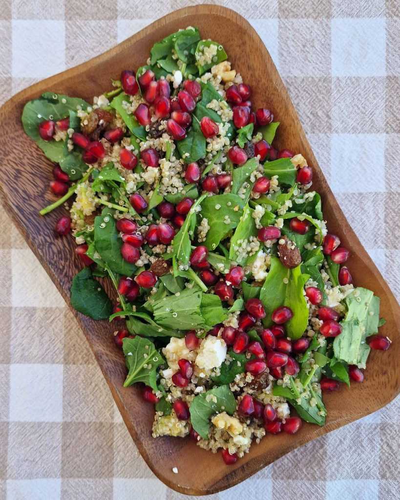 Superfoods Quinoa Salad with walnuts, raisins, avocado and feta cheese