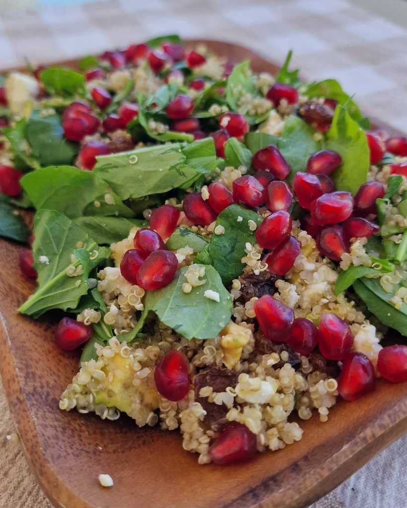 Superfoods Quinoa Salad with walnuts, raisins, avocado and feta cheese