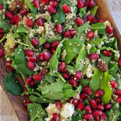 Superfoods Quinoa Salad with walnuts, raisins, avocado and feta cheese