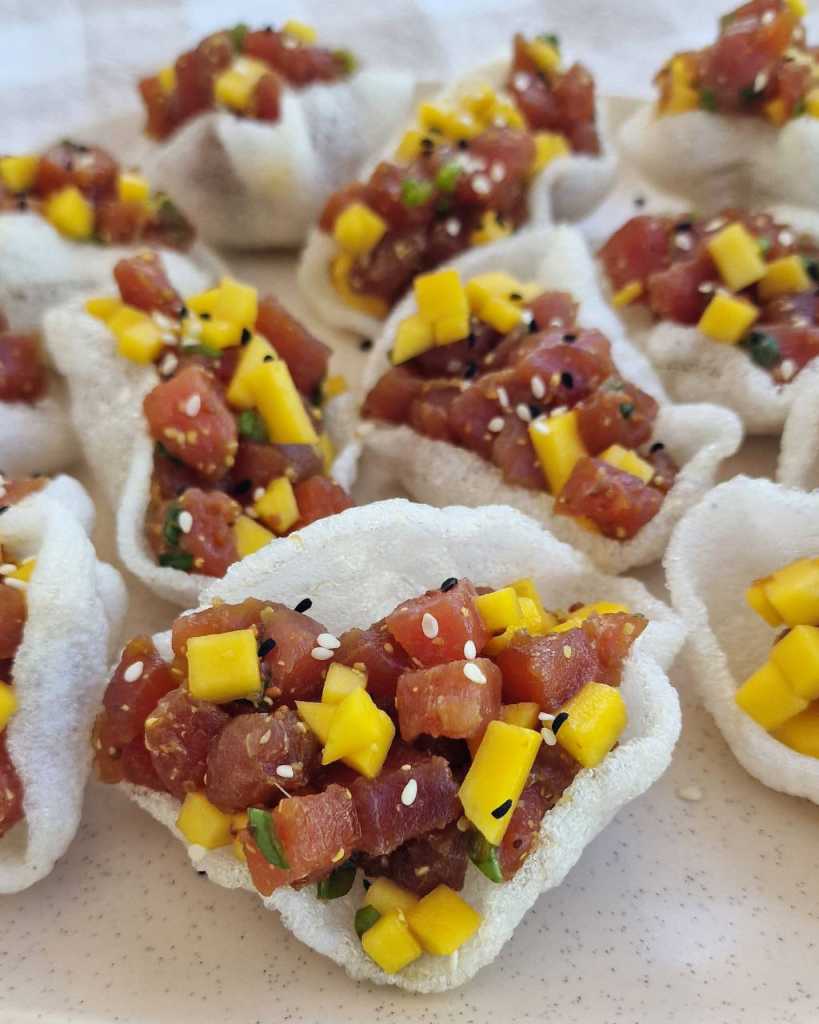 Tuna Tartare with Mango and Prawn Crackers recipe