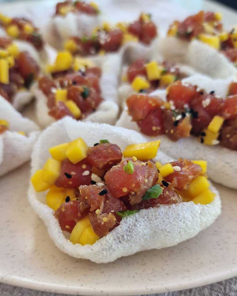 Tuna Tartare with Mango and Prawn Crackers recipe