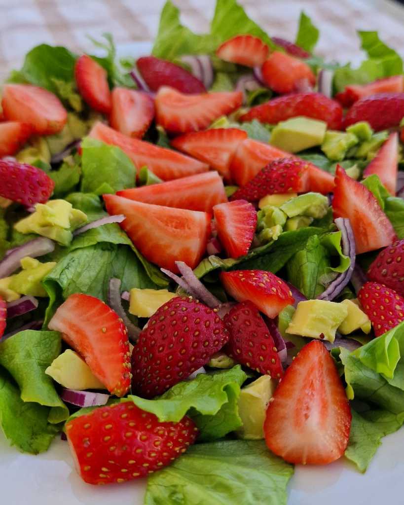 Strawberry and Avocado feta almonds onion Salad recipe