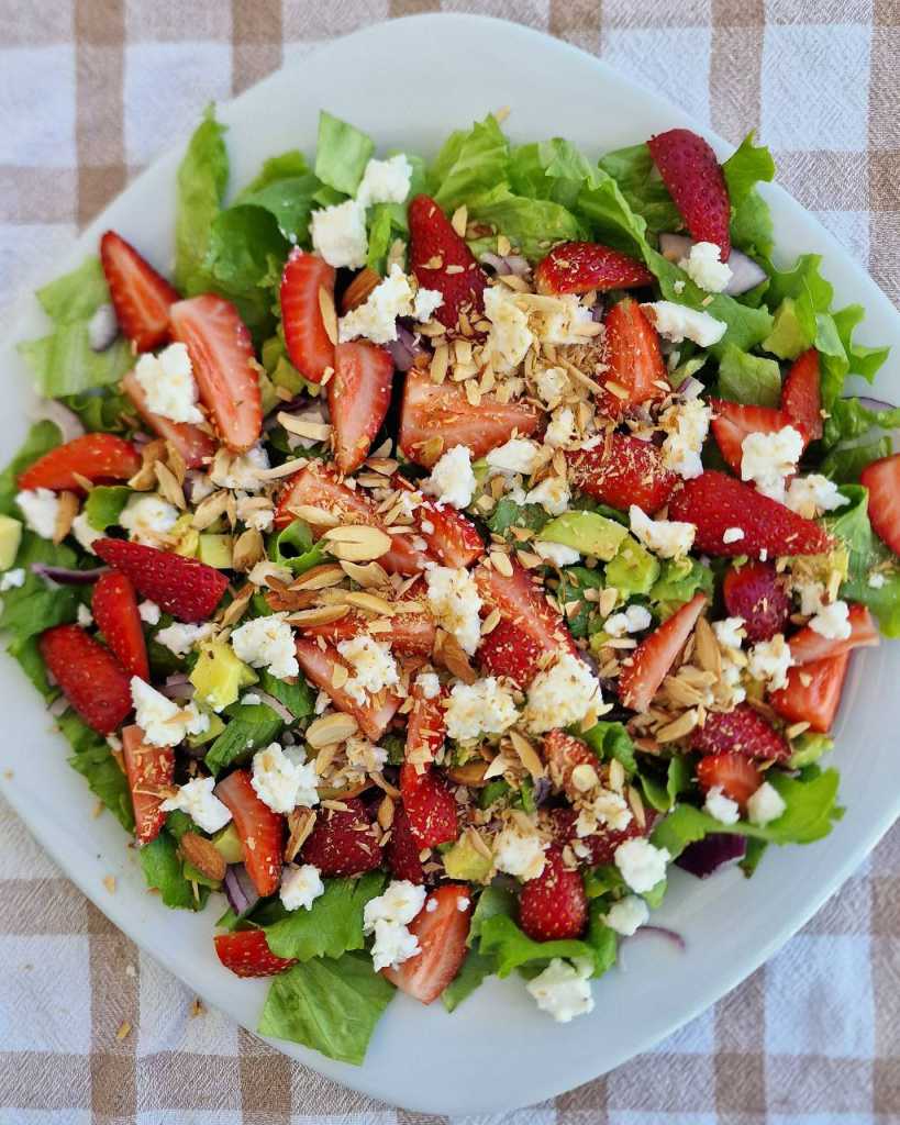 Strawberry and Avocado feta almonds onion Salad recipe