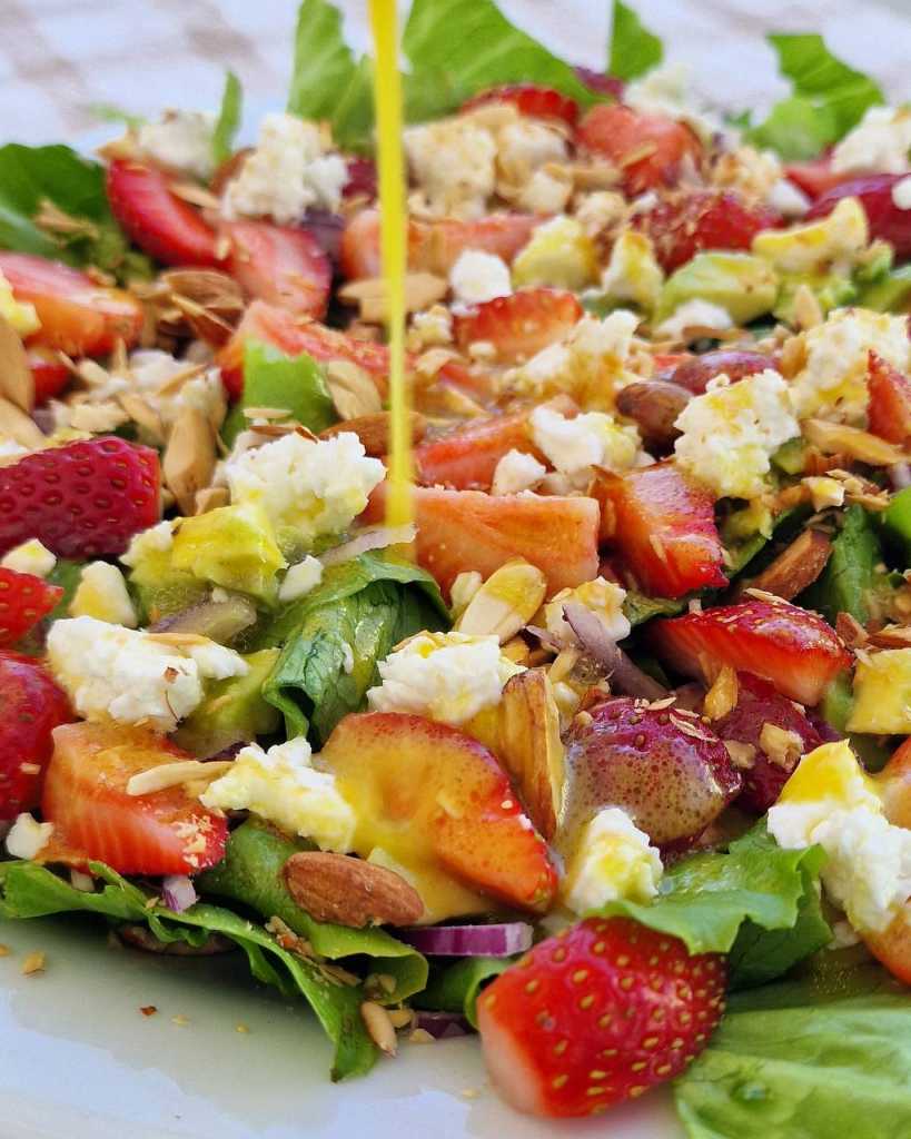 Strawberry and Avocado feta almonds onion Salad recipe