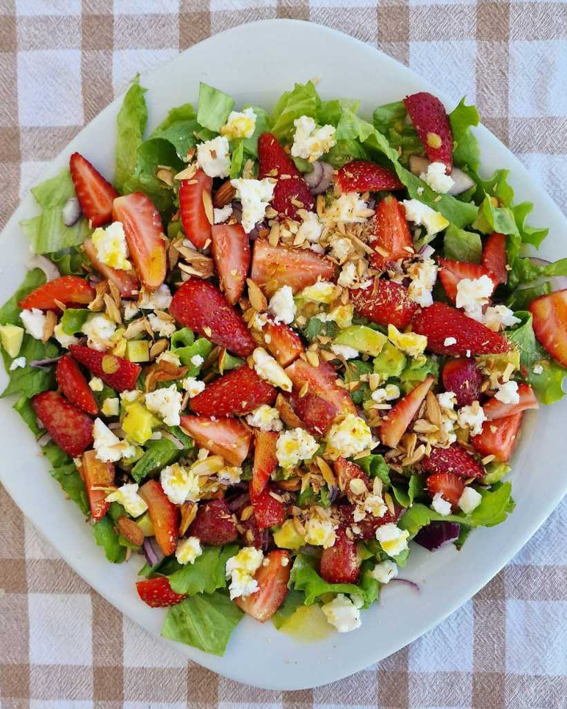 Strawberry and Avocado feta almonds onion Salad recipe