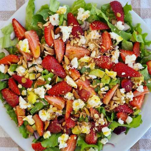 Strawberry and Avocado feta almonds onion Salad recipe