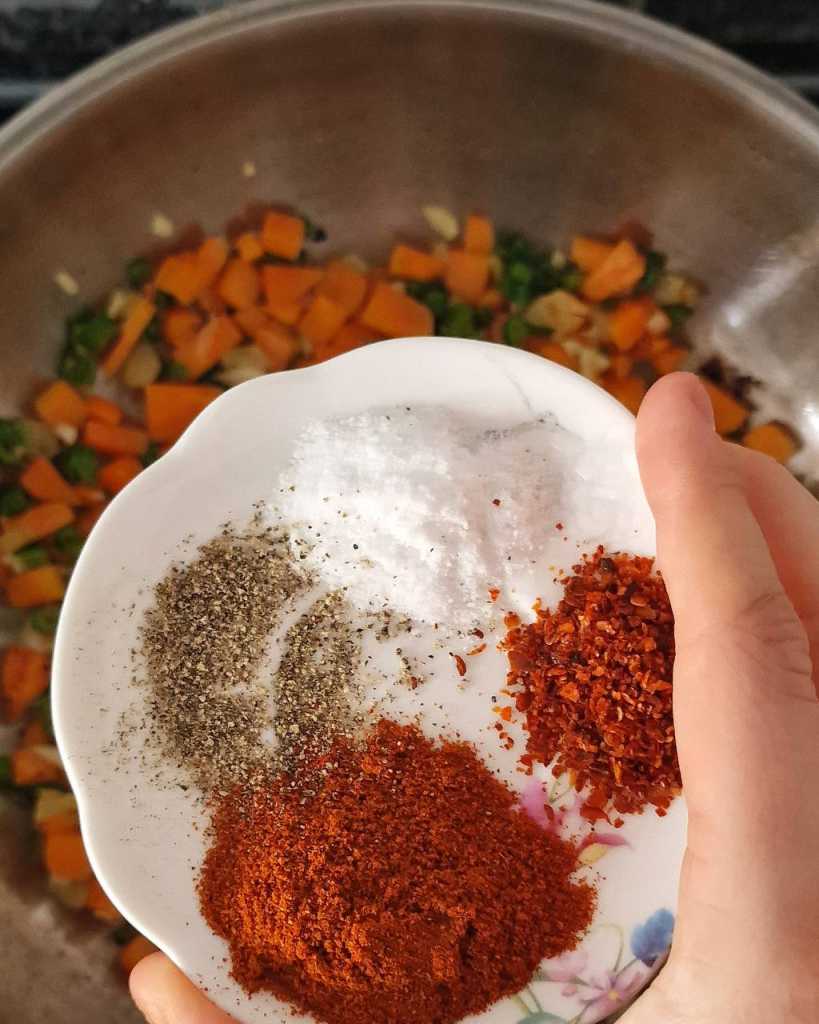 paprika, salt, chili flakes and black pepper for Seafood Soup with Coconut milk recipe