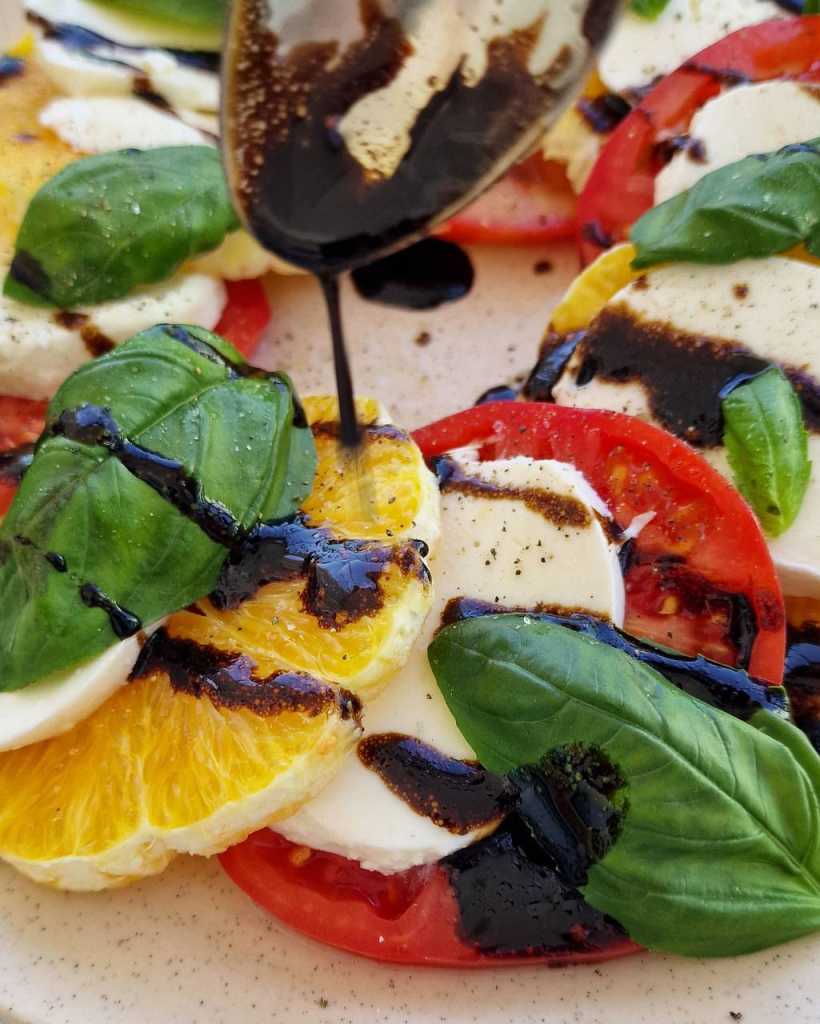 citrus caprese salad with orange, tomato, mozzarella, balsamic, basil recipe 