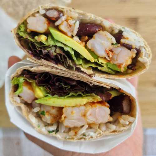 Healthy Shrimp Burrito with avocado and yogurt recipe