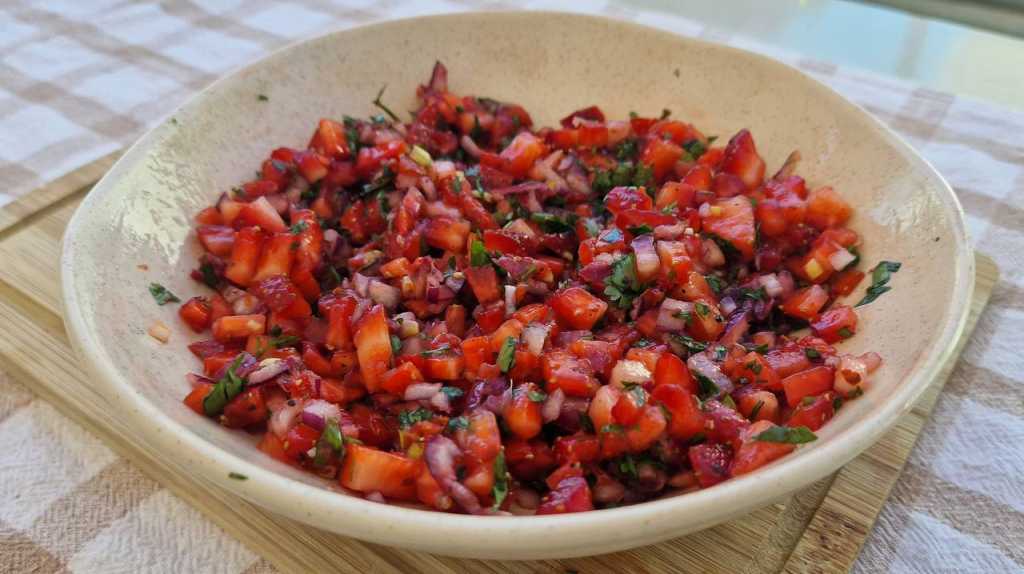 strawberries, red onion, cilantro, lime juice, honey