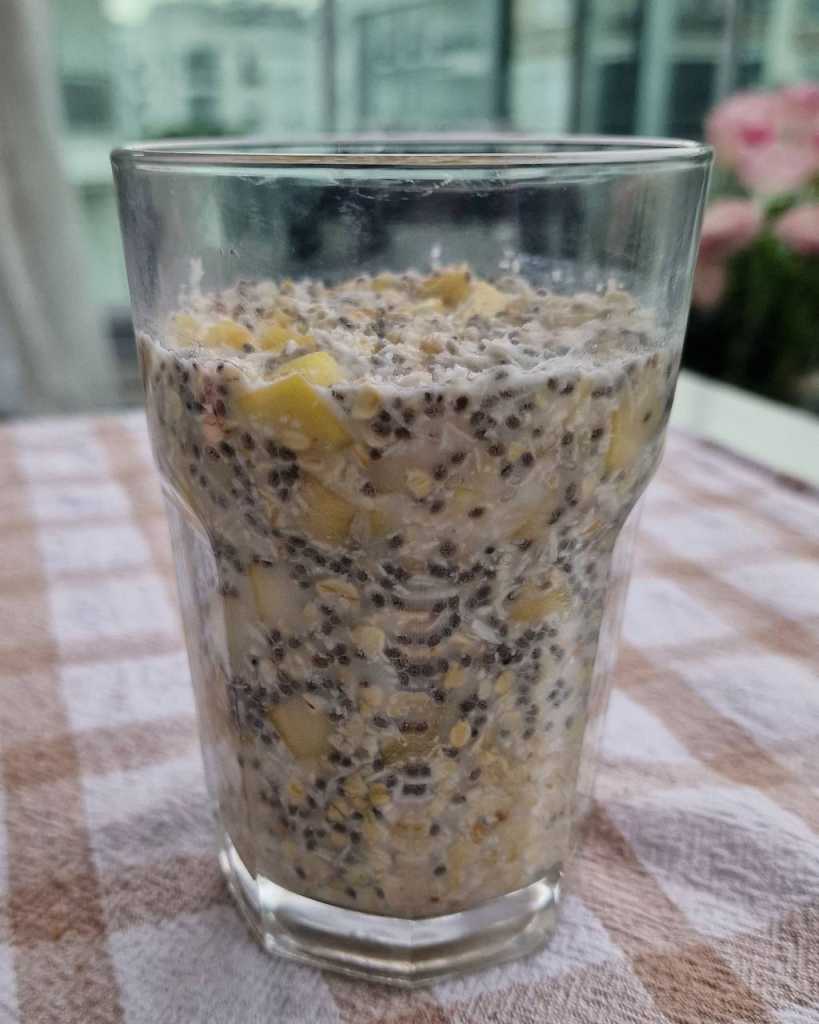 Mango Overnight Oats with coconut, chia seeds recipe