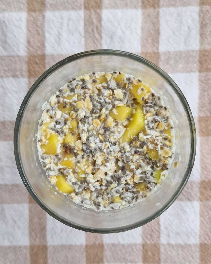 Mango Overnight Oats with coconut, chia seeds recipe 