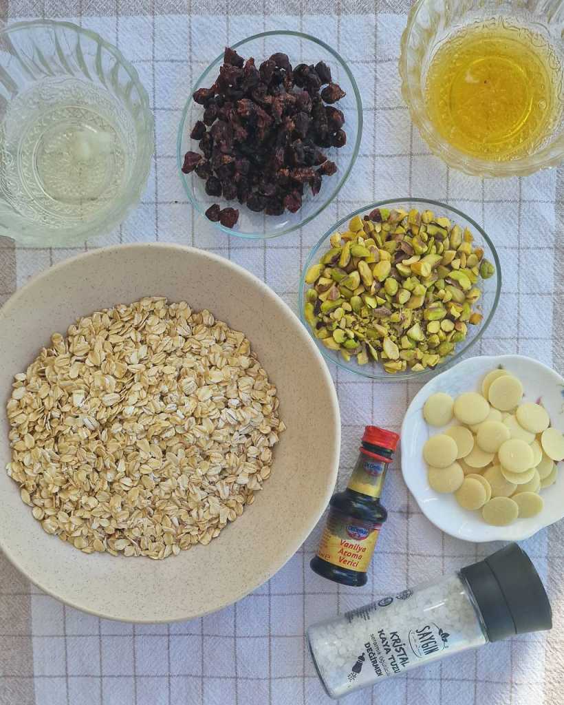 Homemade Granola with pistachios nuts ingredients