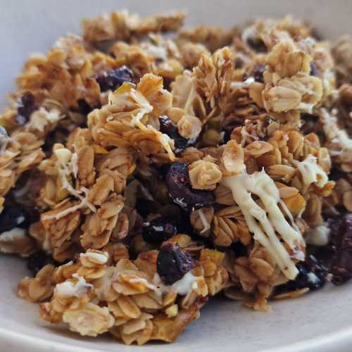 Homemade healthy Pistachio Cranberries white chocolate Granola recipe