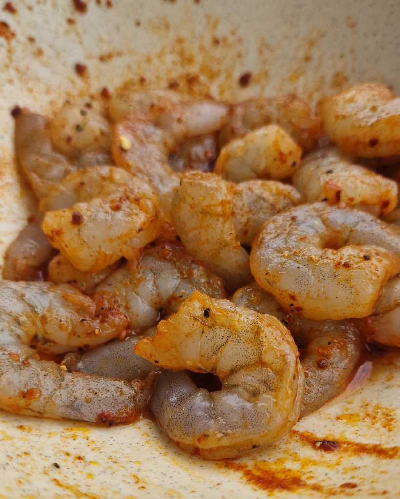 shrimp with olive oil, paprika, chili flakes