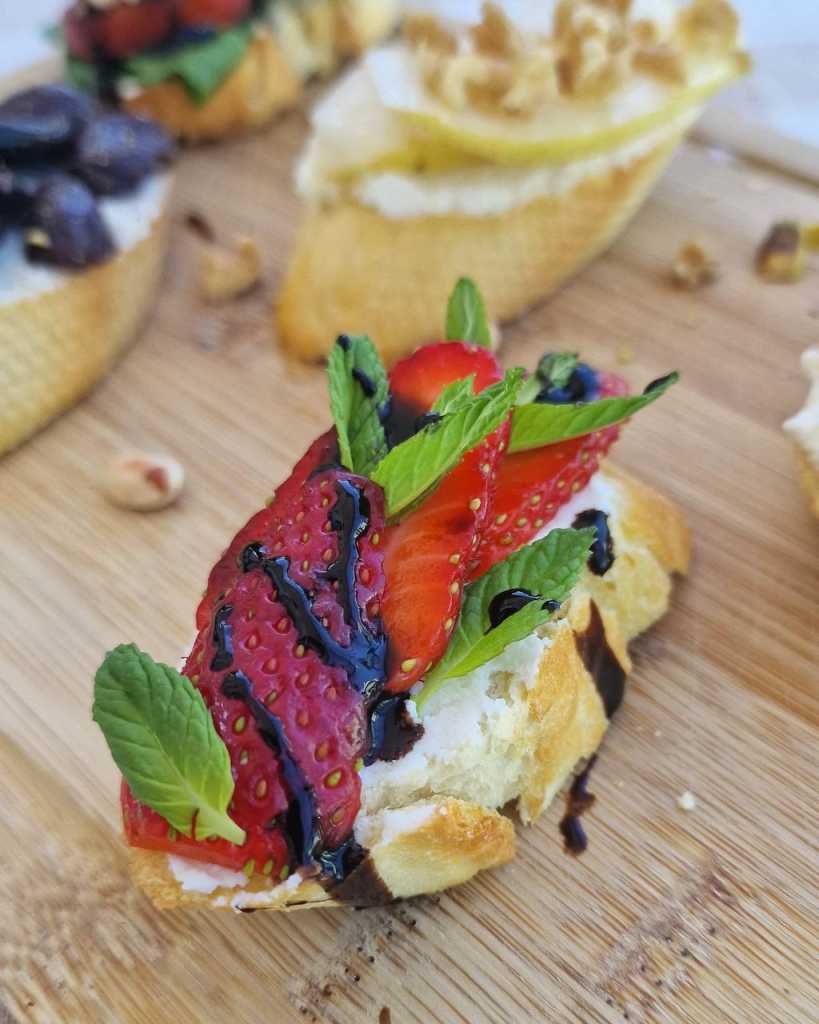 Strawberries, mint, balsamic creme crostini recipe