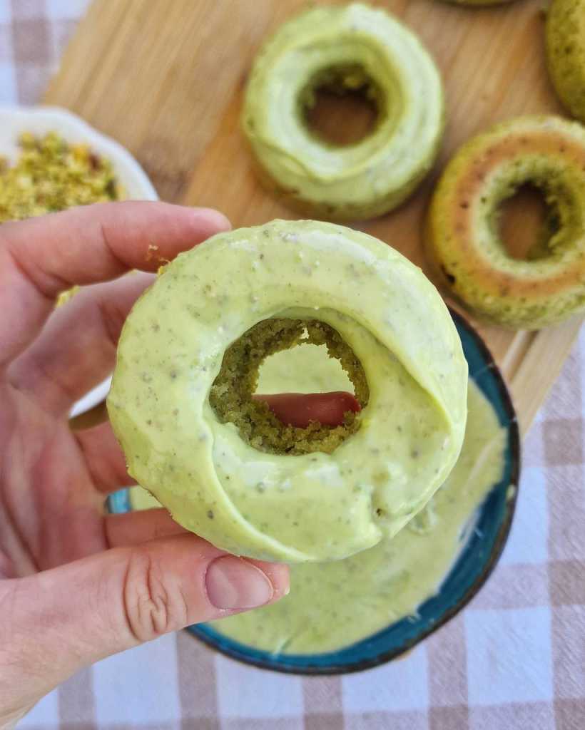 donuts with pistachio chocolate glaze