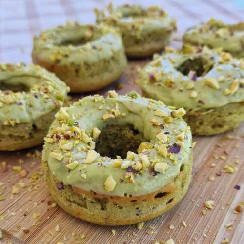 baked pistachio donuts with pistachio chocolate glaze recipe