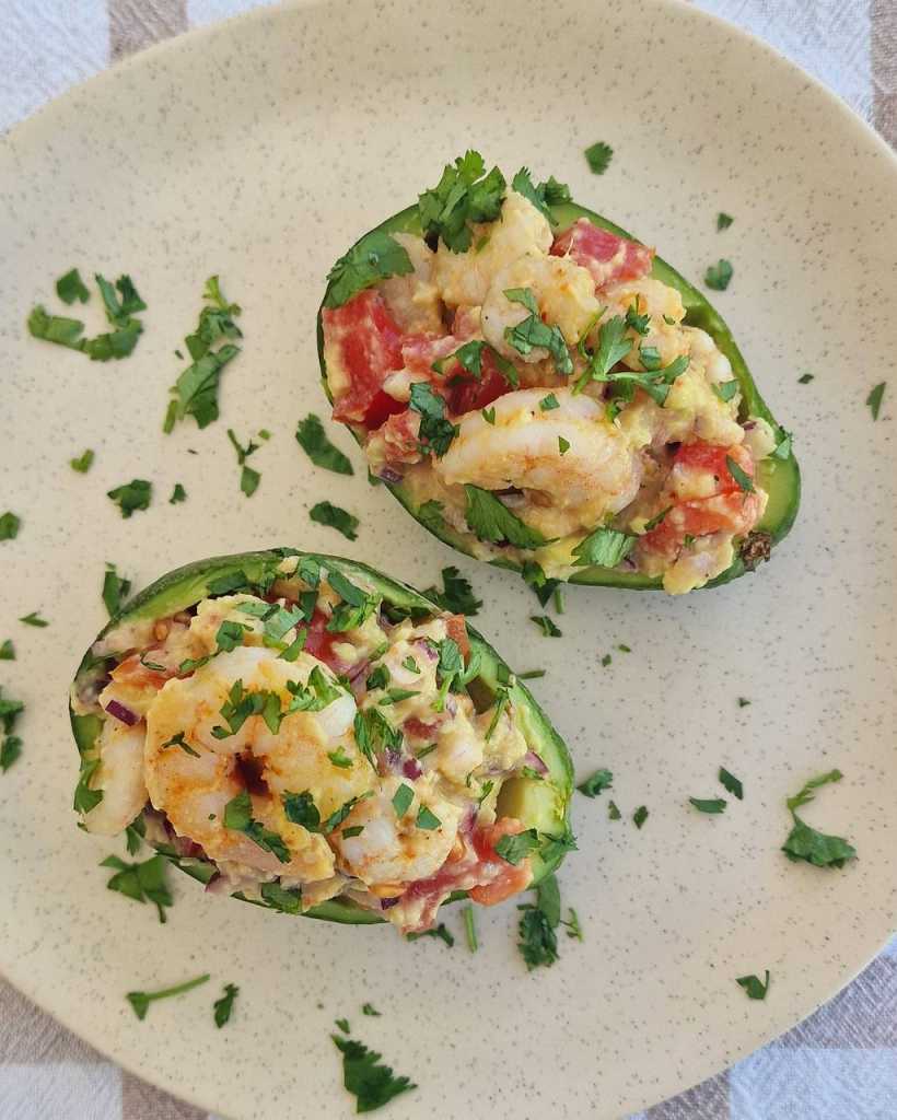 shrimp avocado boats with cilantro