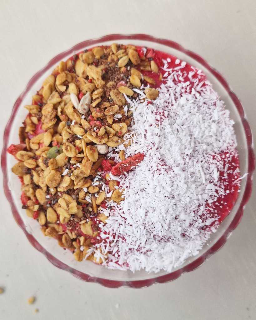 cherry Smoothie Bowl with coconut and granola