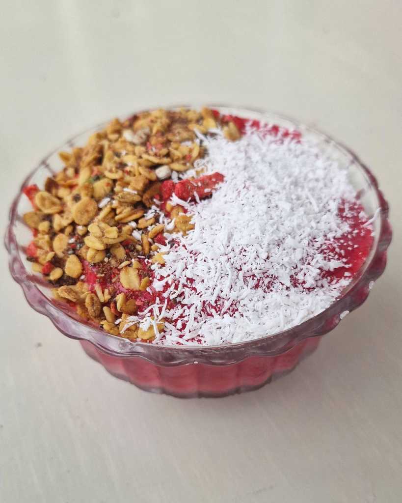 cherry Smoothie Bowl with coconut and granola