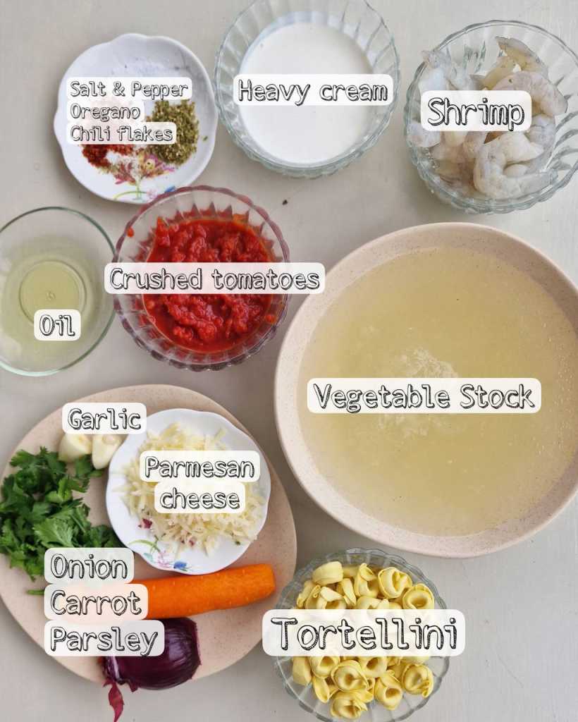 Cheese Tortellini Soup with Shrimp ingredients