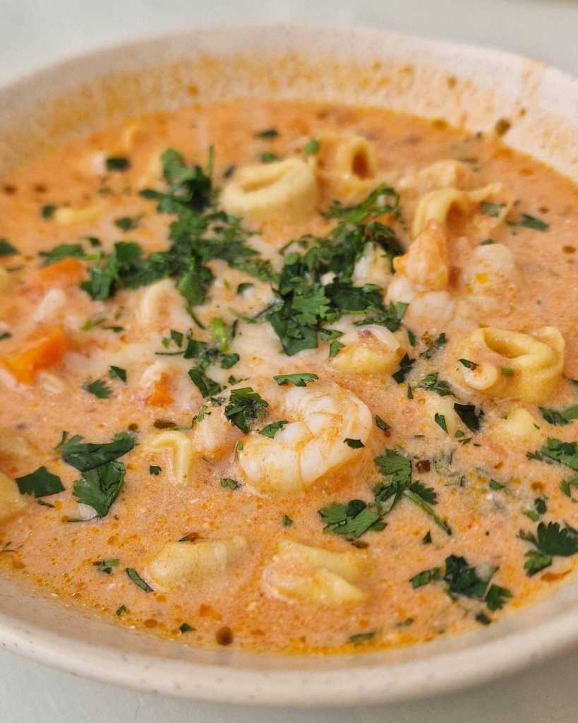 Cheese Tortellini Soup with Shrimp
