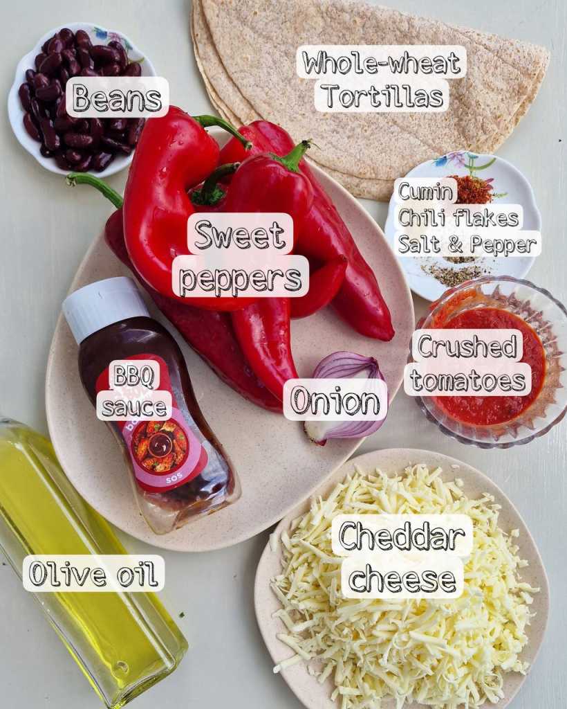 vegetarian quesadilla with cheese ingredients