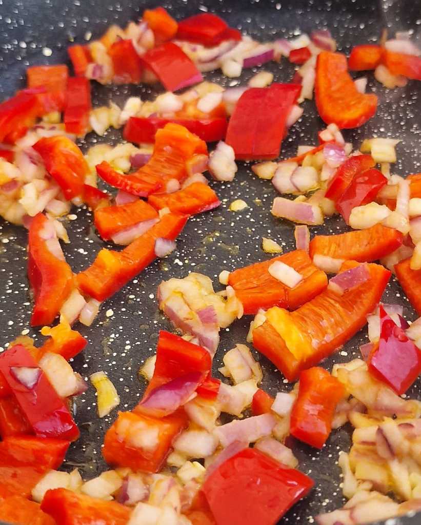 onion and bell pepper for shakshuka