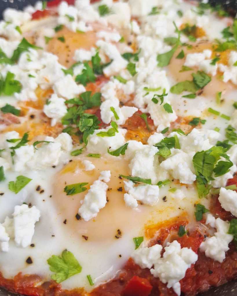 shakshuka with feta cheese and parsley