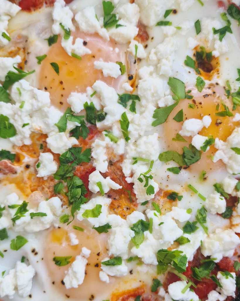 shakshuka with feta cheese and parsley