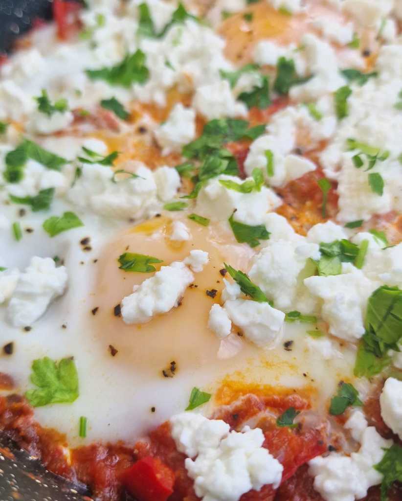 shakshuka with feta cheese and parsley