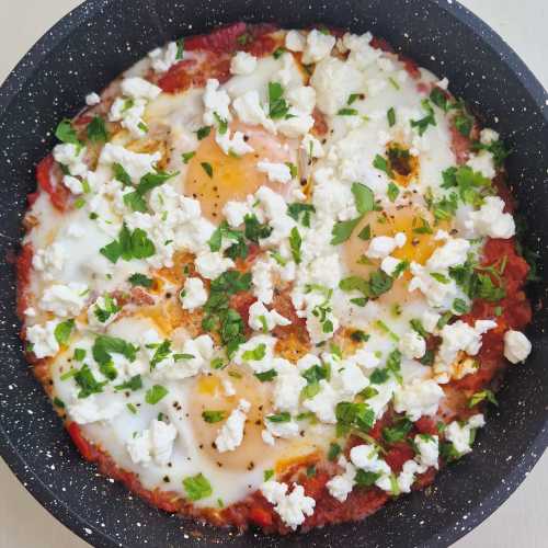 shakshuka with feta cheese and parsley recipe