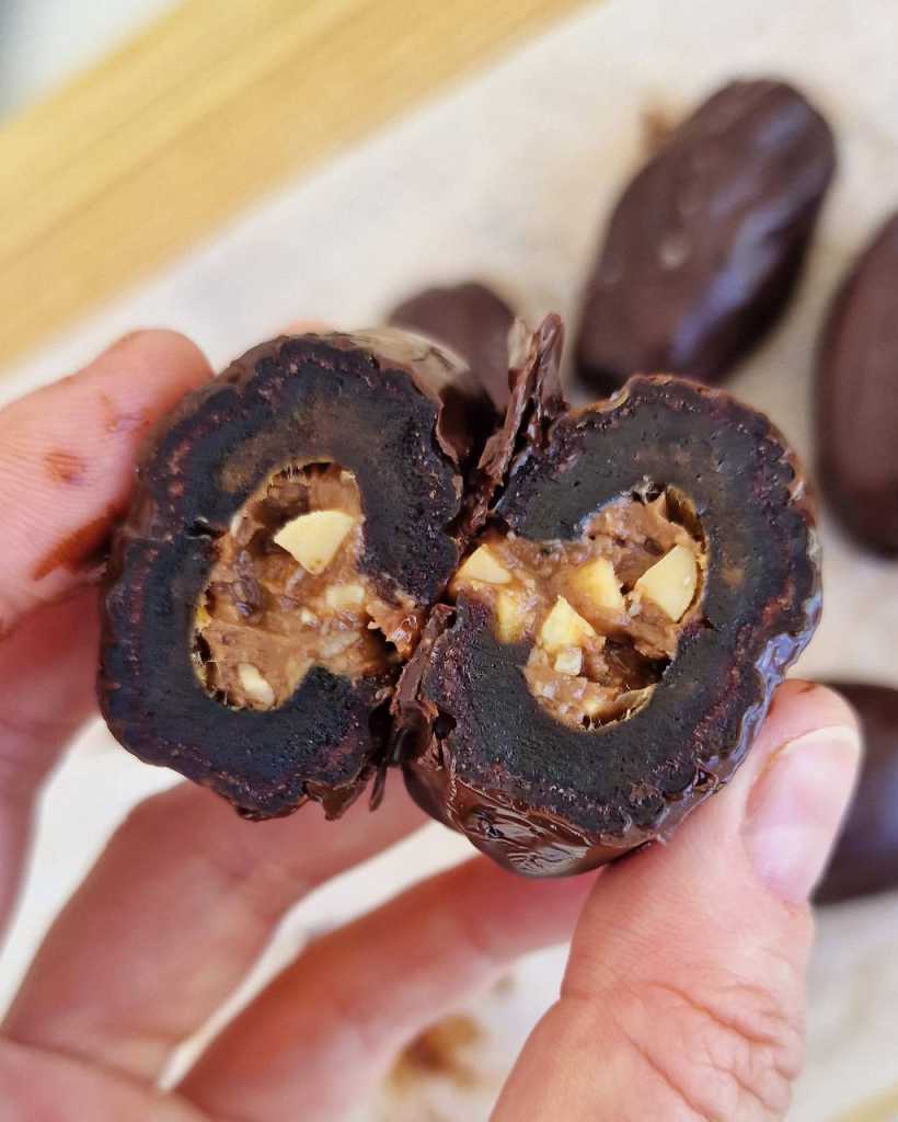 Snickers Stuffed Dates in chocolate