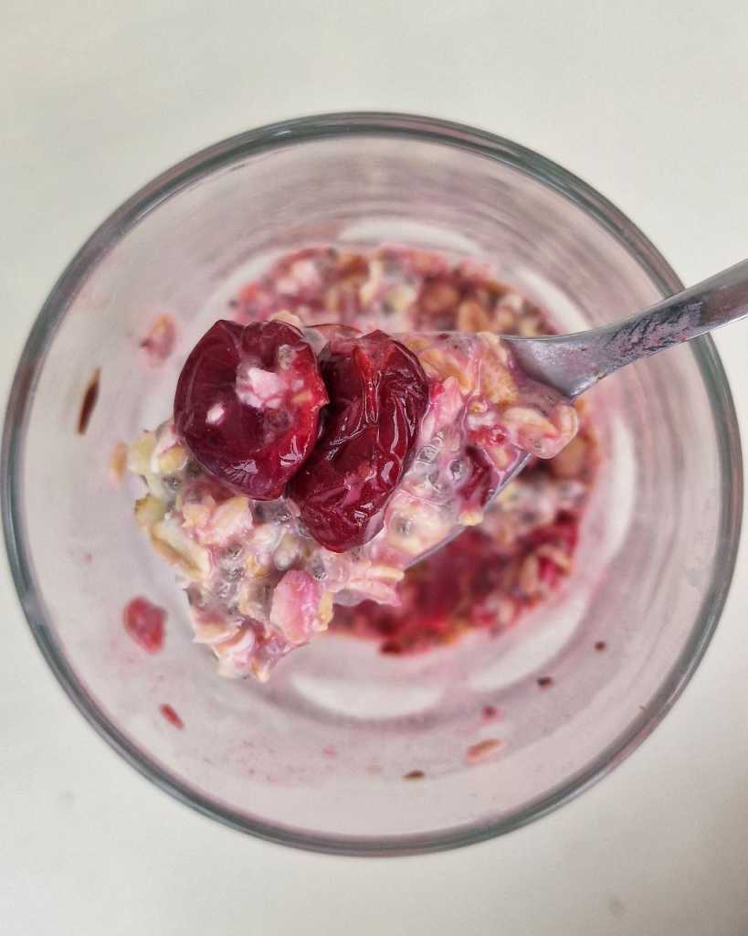 cherry overnight oats with chia seeds