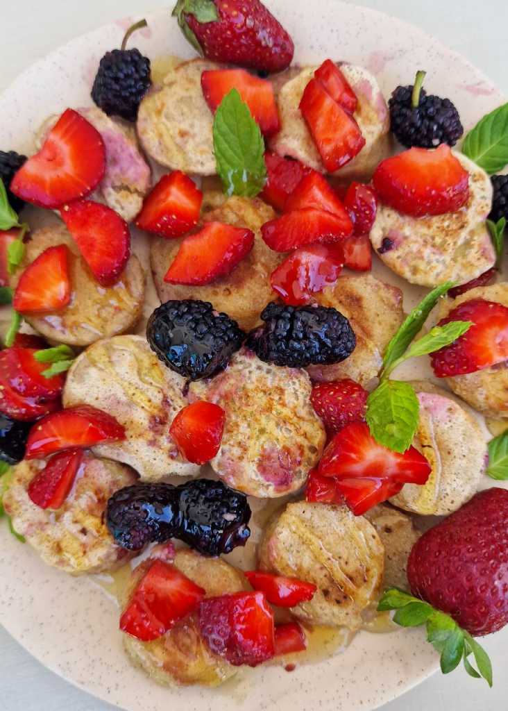 Mini Banana Pancake Bites with berries