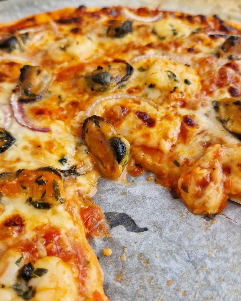 Seafood Pizza with shrimp and mussels