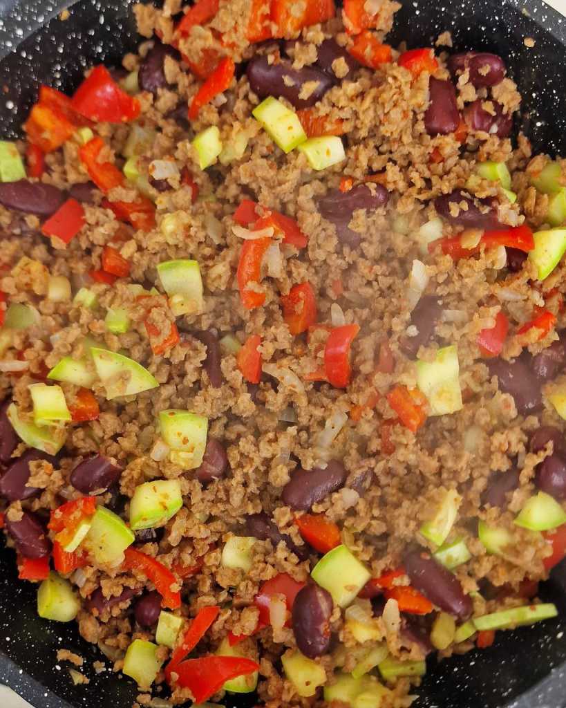 vegetables with soya mince for enchilada