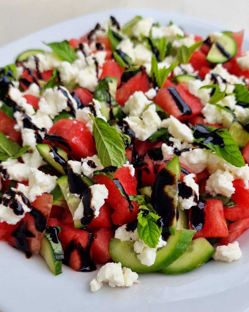 Watermelon Feta Salad with balsamic cream