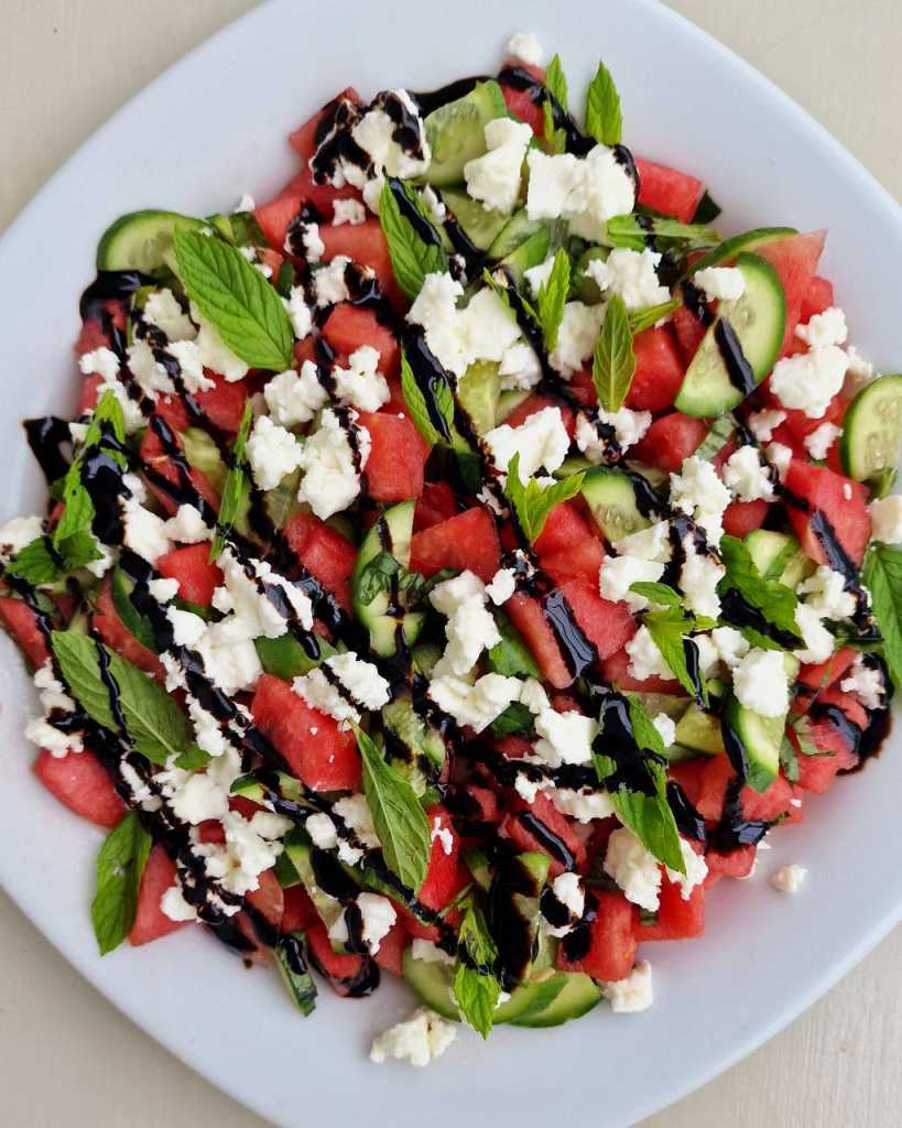 Watermelon Feta Salad with balsamic cream