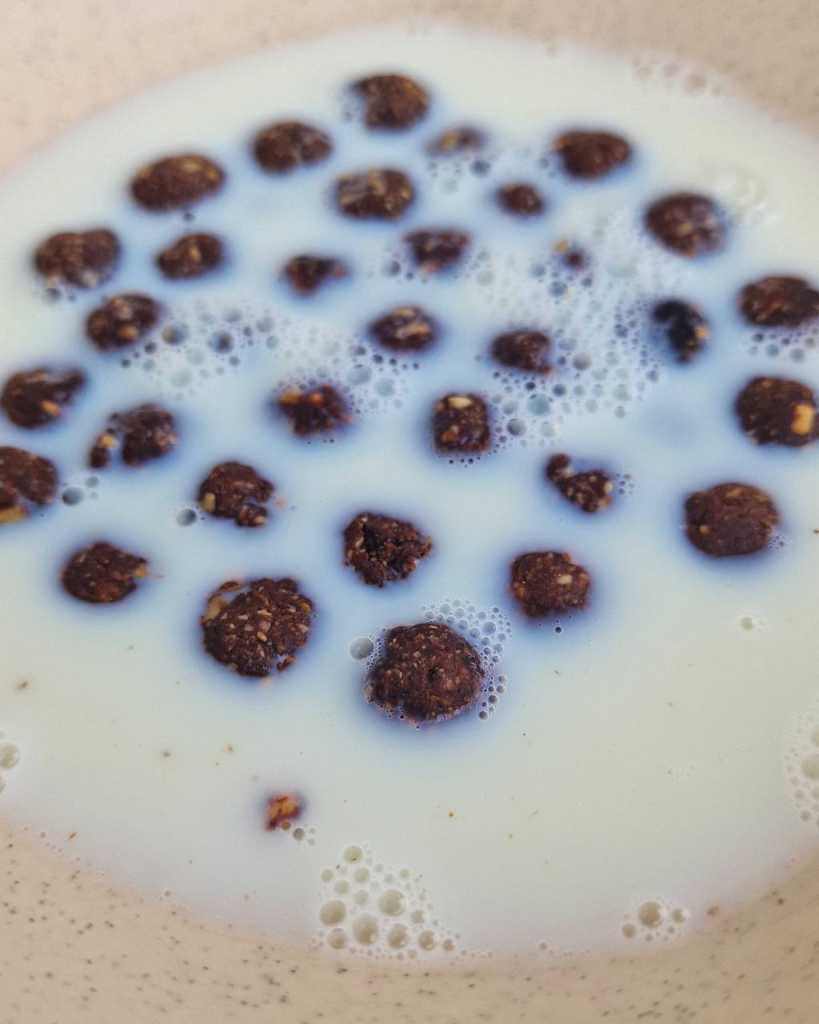 Chocolate Cereal Balls with milk