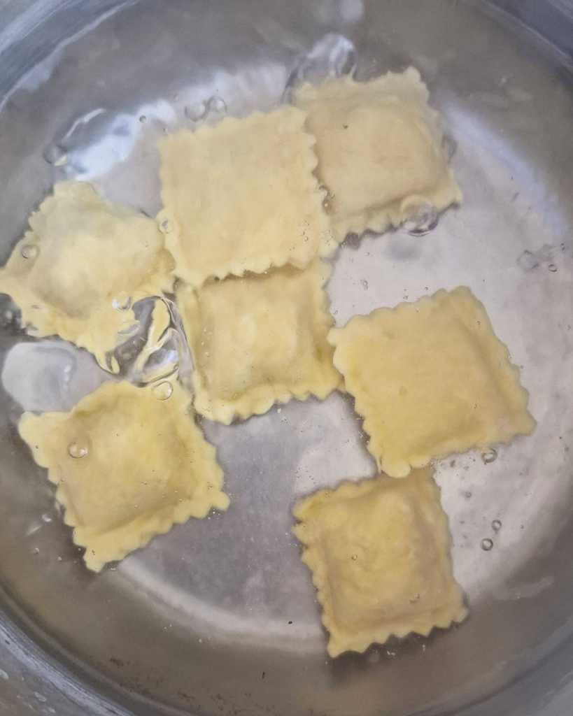 cooking shrimp ravioli