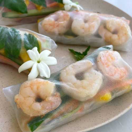 Peach Shrimp Spring Rolls